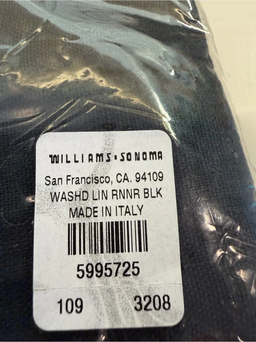 Williams Somoma Linen Table Runner Black 18x108 NWT